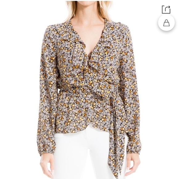 Max Studio Floral Ruffle Wrap Peplum Long Sleeve Top Small - Picture 4 of 13